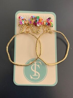 Taylor Shaye Gold Hoop Earrings with Multicolor Sequin Bow Accents